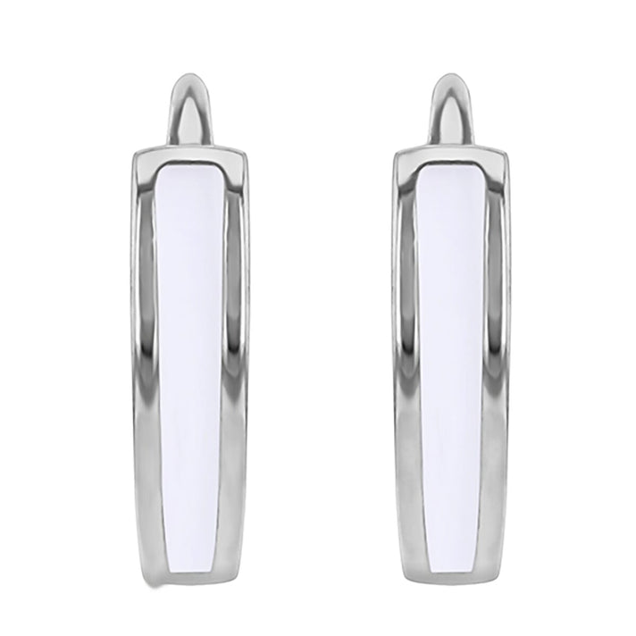 Green Enamel V Shape Huggie Hoop Earrings in Sterling Silver Rhodium Plated 7567958 2