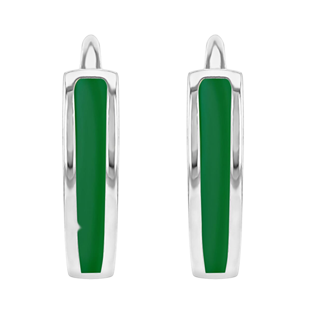Green Enamel V Shape Huggie Hoop Earrings in Sterling Silver Rhodium Plated 7567958 1