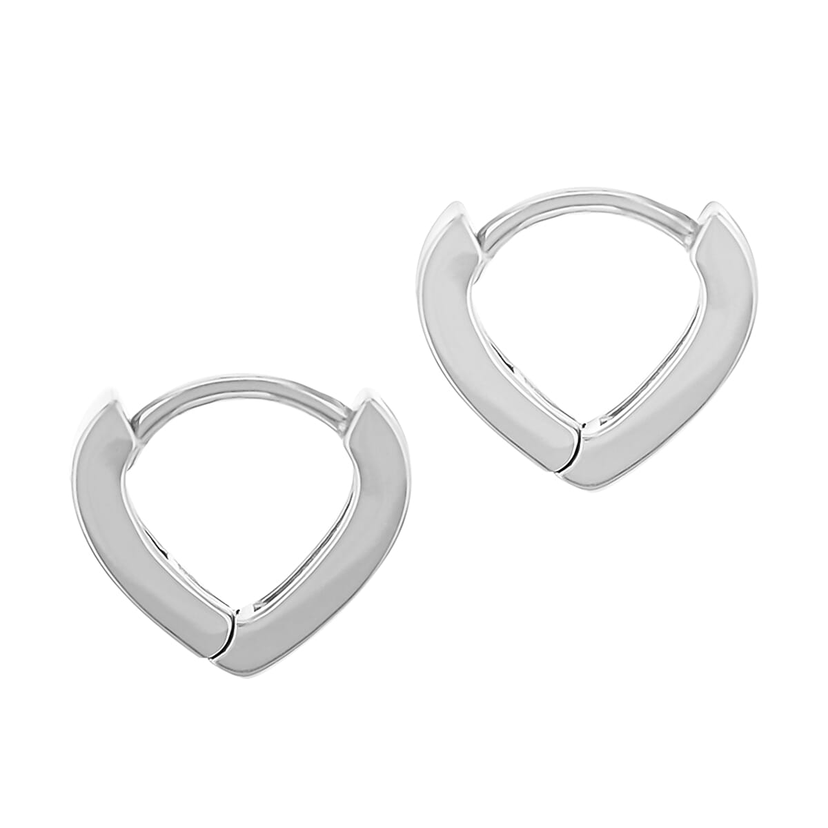 Green Enamel V Shape Huggie Hoop Earrings in Sterling Silver Rhodium Plated 7567958 5
