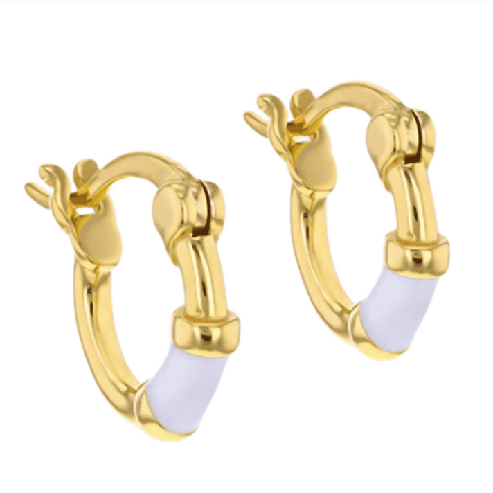 Yellow Gold Overlay Sterling Silver White Enamelled Hoop Earrings 7676328 2