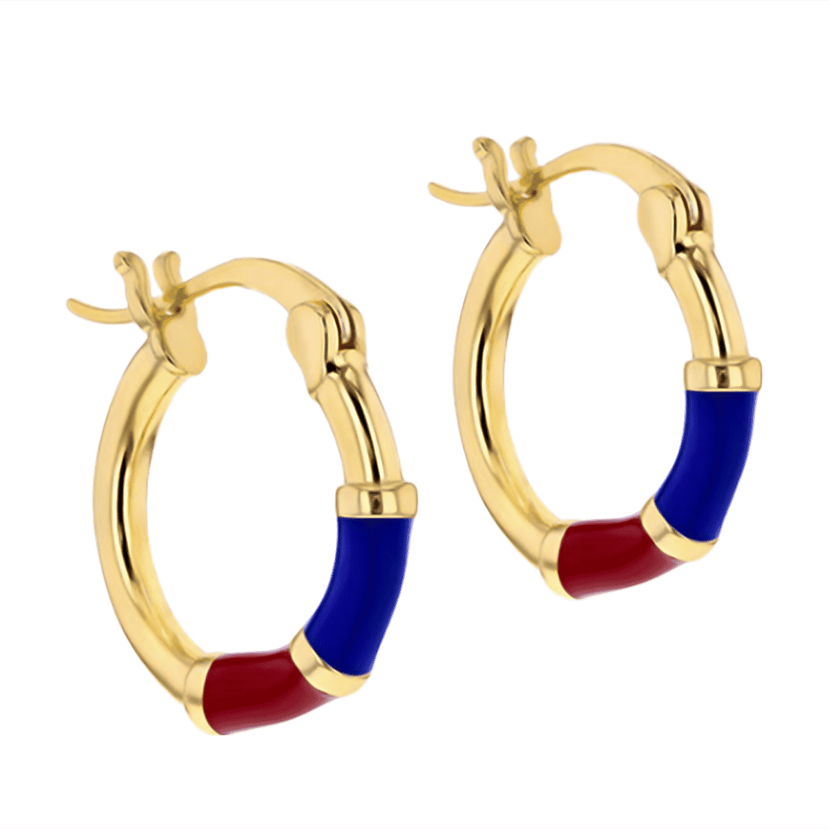 Yellow Gold Overlay Sterling Silver Blue &amp; Red Enamelled Hoop Earrings 7676332 2