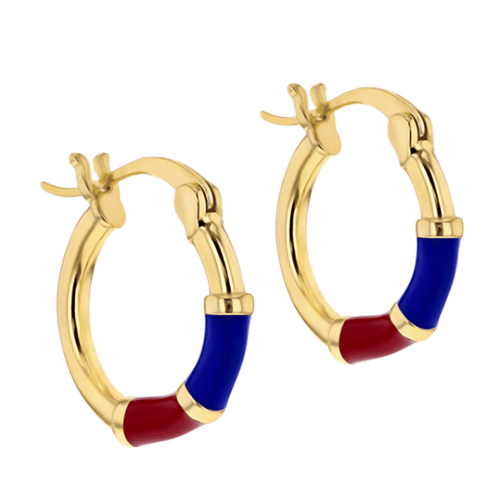 Yellow Gold Overlay Sterling Silver Blue &amp; Red Enamelled Hoop Earrings 7676332 2