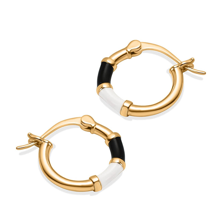 RACHEL GALLEY - Yellow Gold Overlay Sterling Silver Black &amp; White Enamelled Hoop Earrings 7676333 1