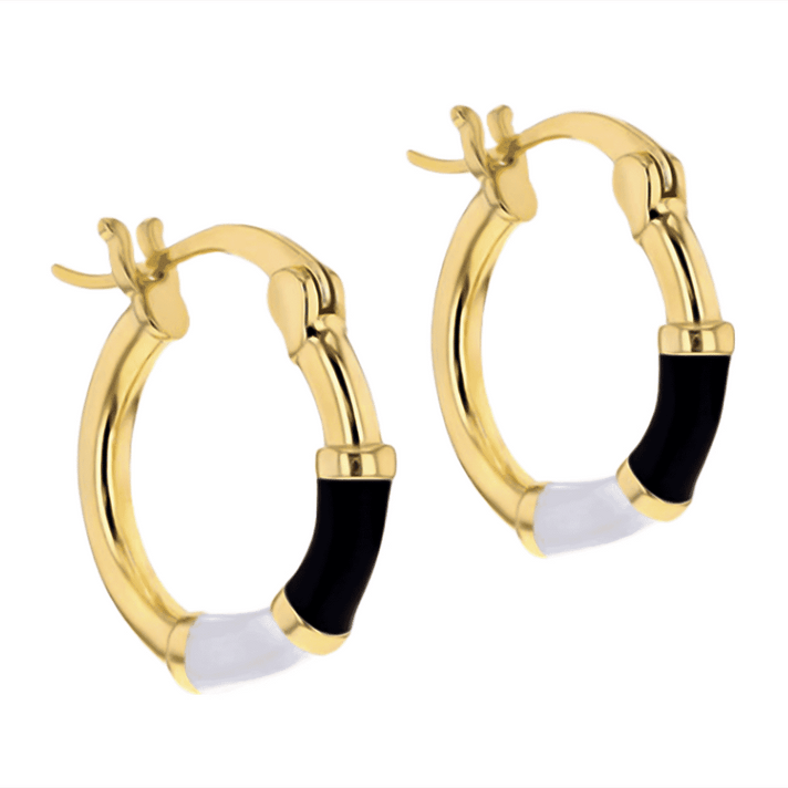 RACHEL GALLEY - Yellow Gold Overlay Sterling Silver Black &amp; White Enamelled Hoop Earrings 7676333 2