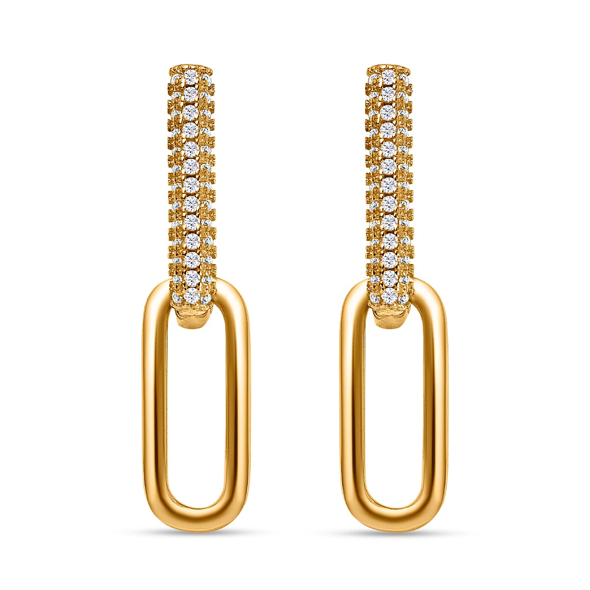 Yellow Gold Plated Sterling Silver Pave Link Earrings 7688257 0