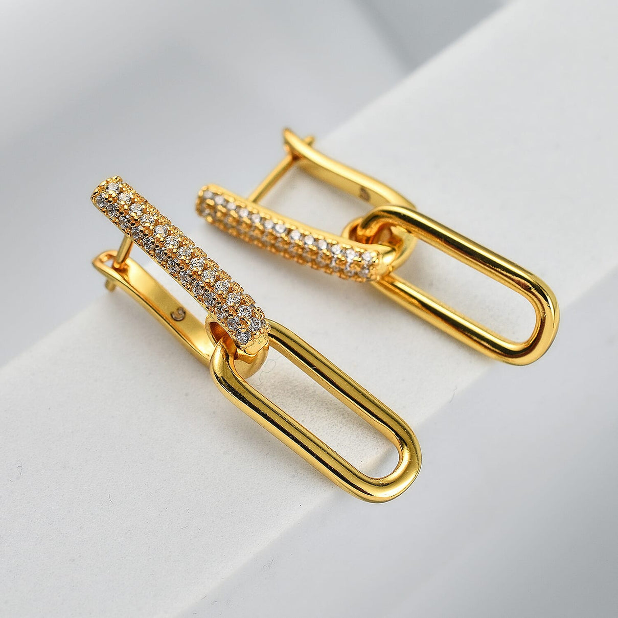 Yellow Gold Plated Sterling Silver Pave Link Earrings 7688257 1
