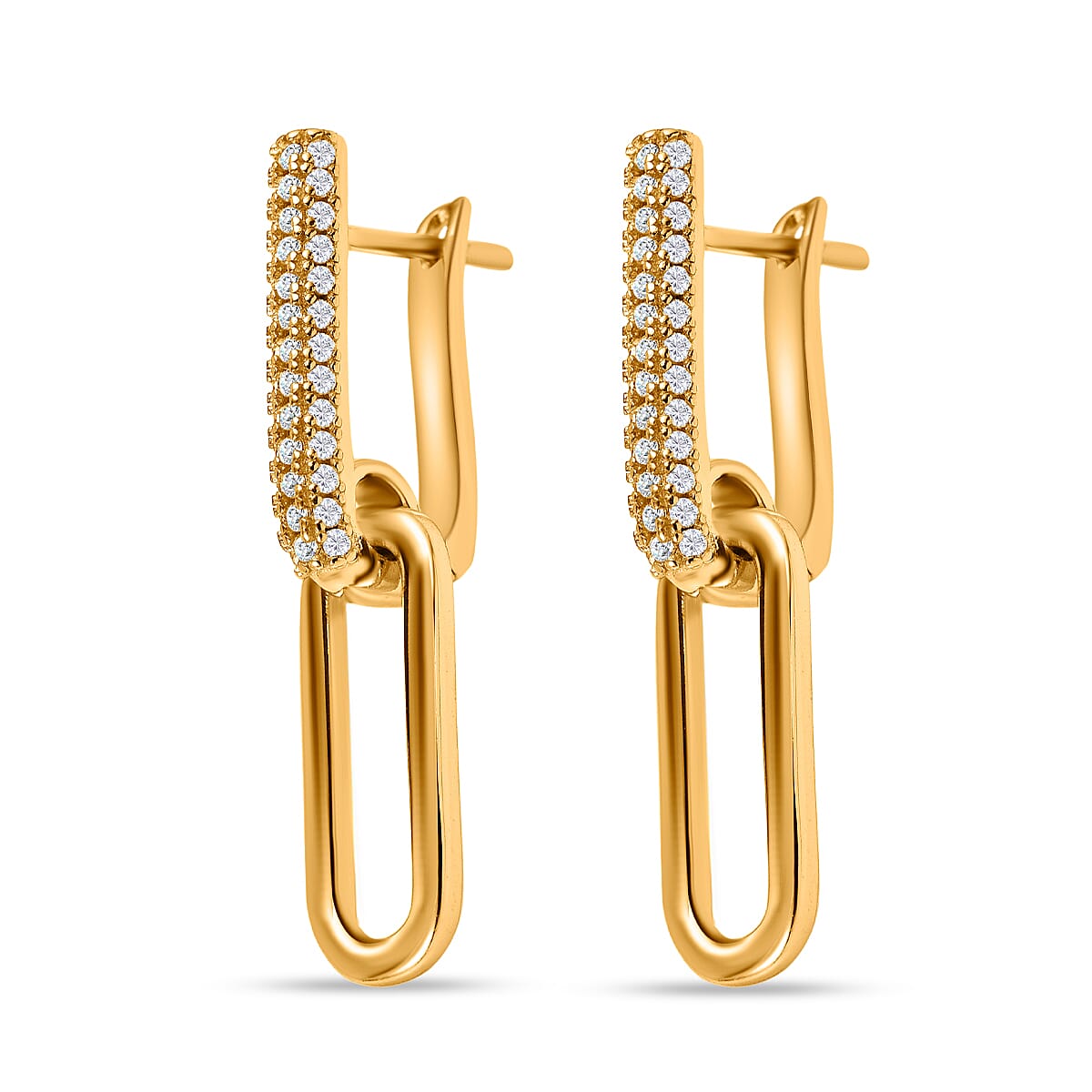 Yellow Gold Plated Sterling Silver Pave Link Earrings 7688257 2