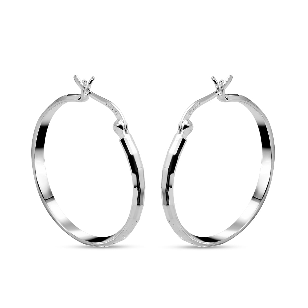 Rachel Galley - Sterling Silver Diamond Cut Hoop Earrings with Clasp 7688521 0