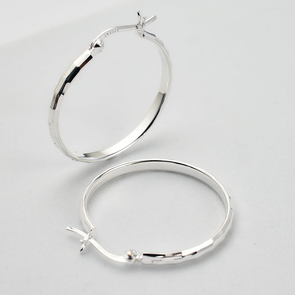 Rachel Galley - Sterling Silver Diamond Cut Hoop Earrings with Clasp