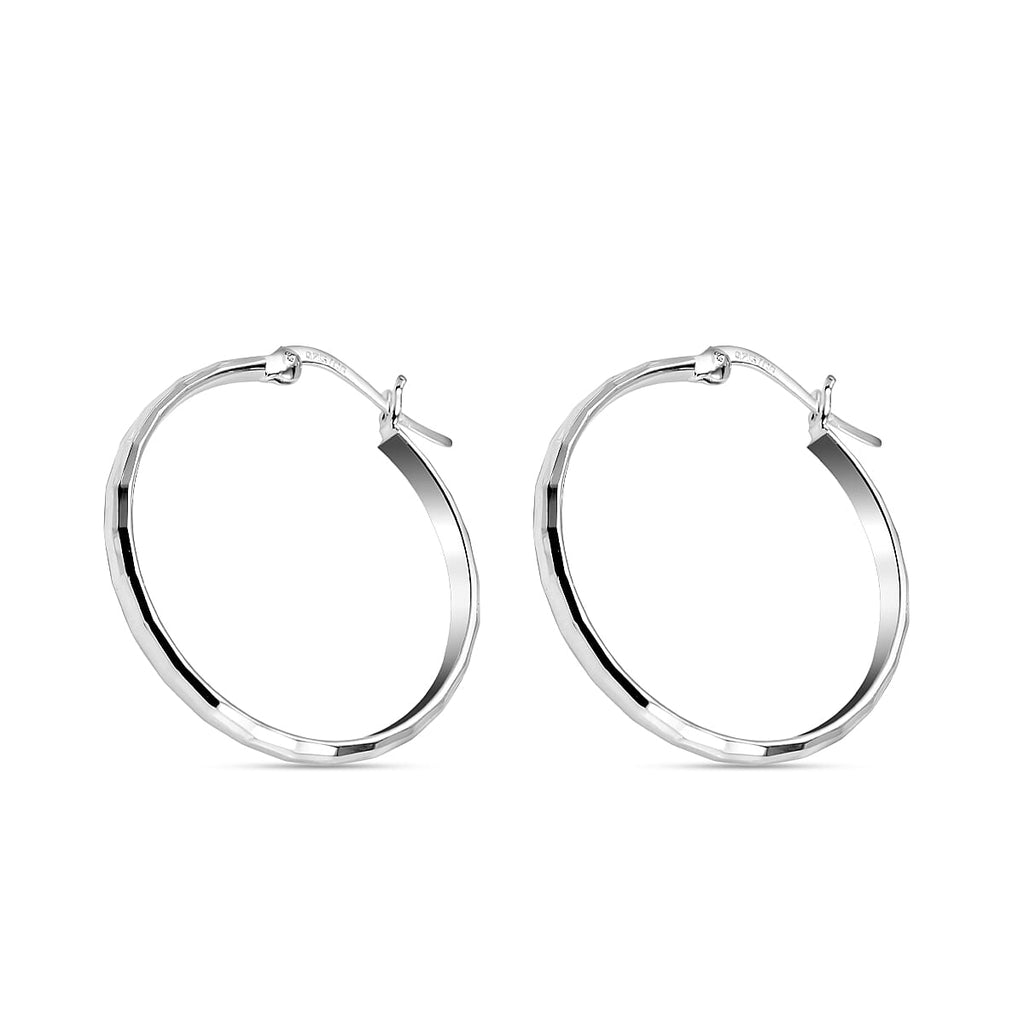 Rachel Galley - Sterling Silver Diamond Cut Hoop Earrings with Clasp