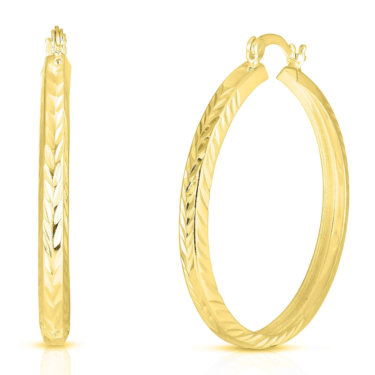 Gold Overlay Sterling Silver Diamond Cut Hoop Earrings(Outer Diameter 43.85mm). 7765824 0