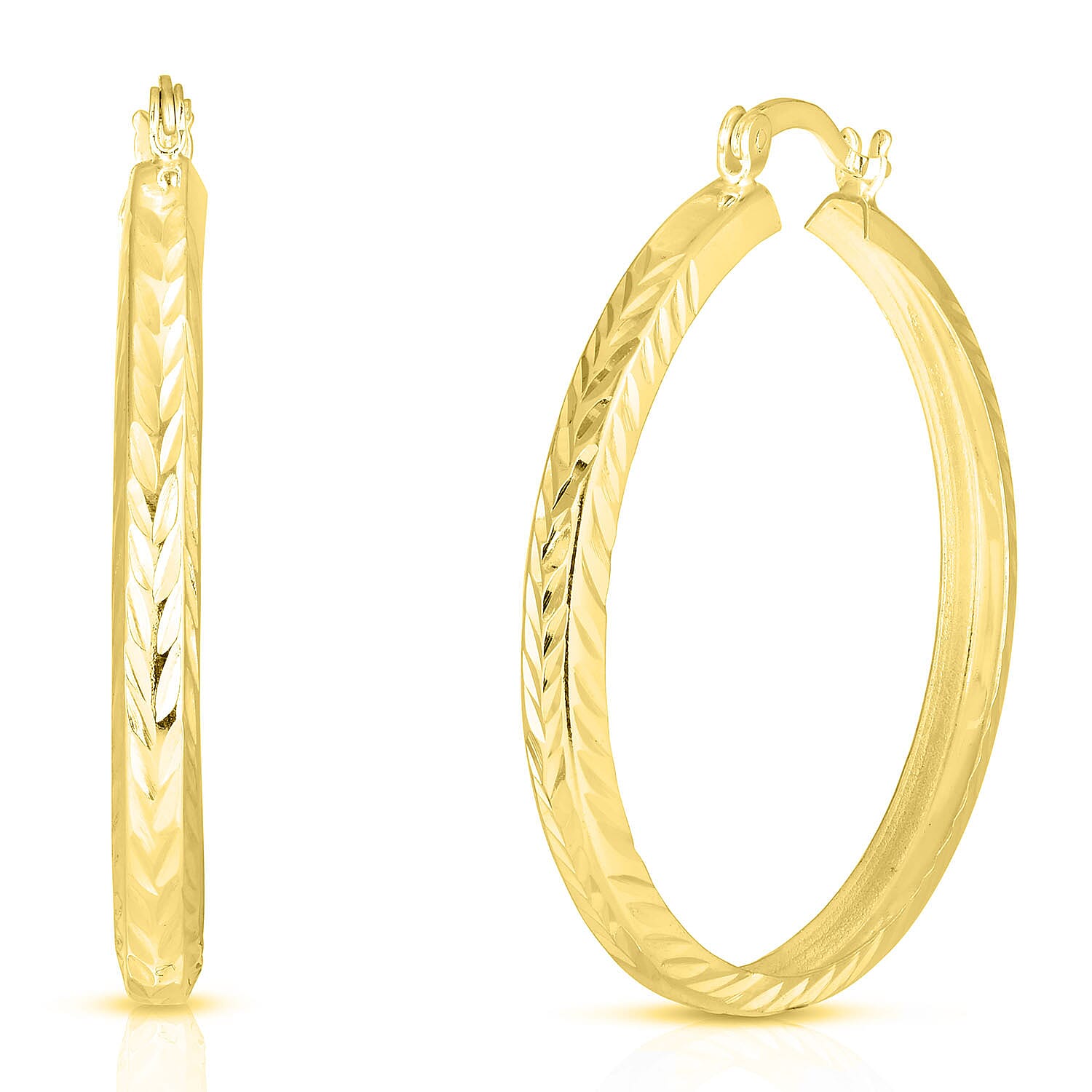 Gold Overlay Sterling Silver Diamond Cut Hoop Earrings(Outer Diameter 43.85mm). 7765824 0