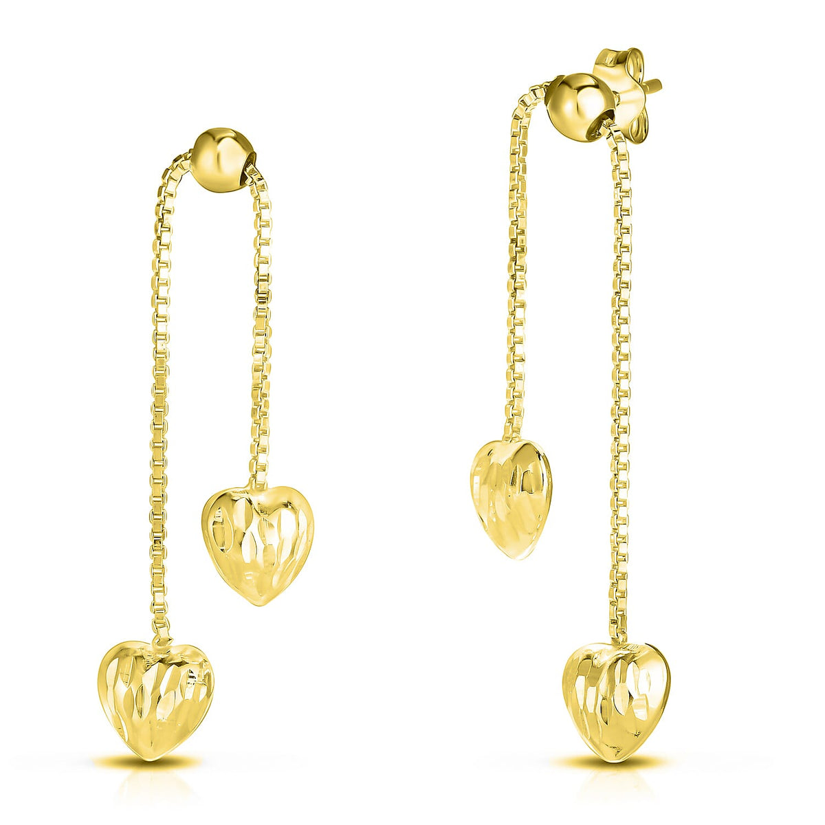 NY Closeout - Yellow Gold Overlay Sterling Silver Heart Charm Chain Drop Earrings 7788718 0