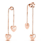 Rose Gold Overlay Sterling Silver Heart Charm Chain Drop Earrings