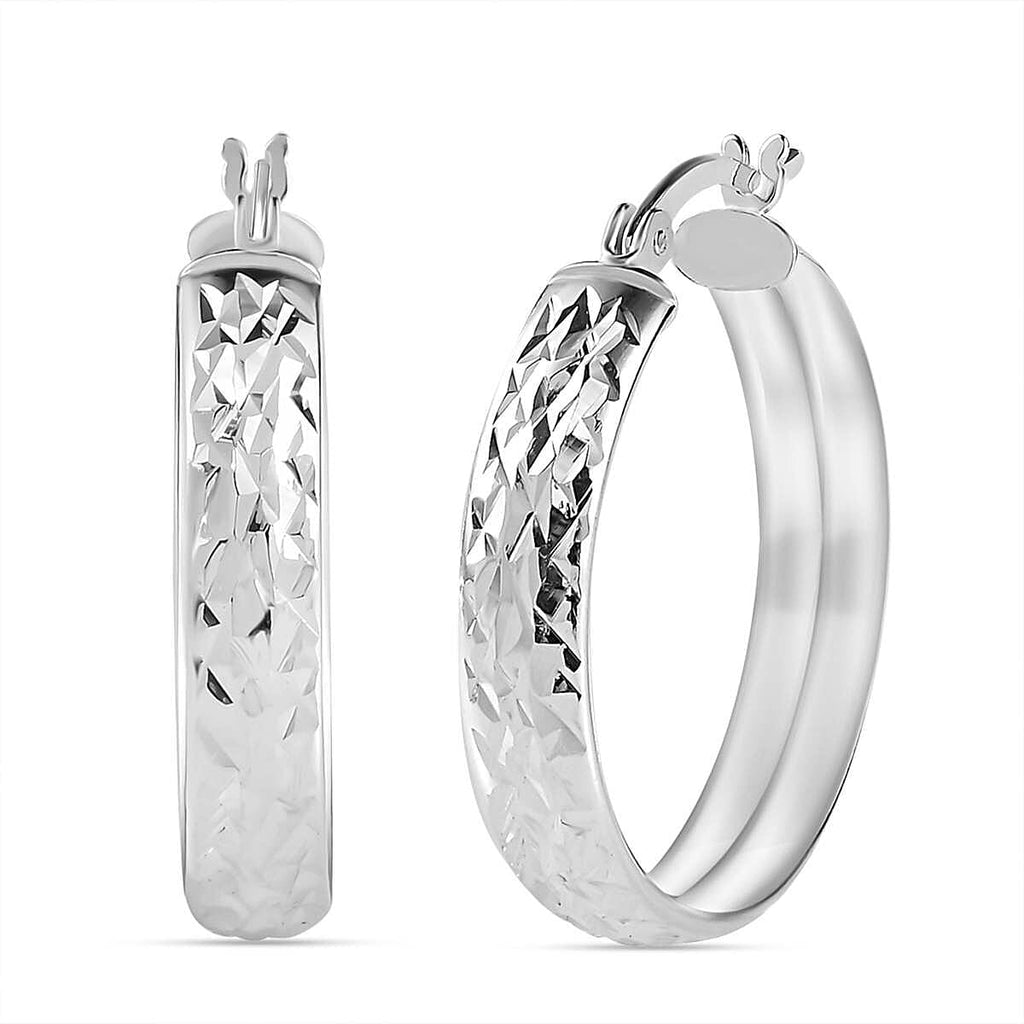 Sterling Silver Diamond Cut Hoop Earrings