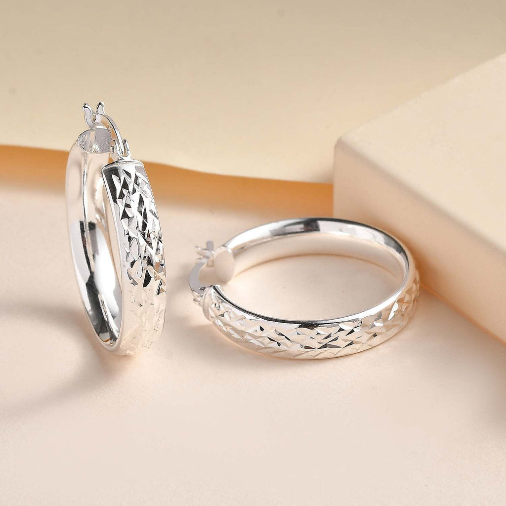 Sterling Silver Diamond Cut Hoop Earrings