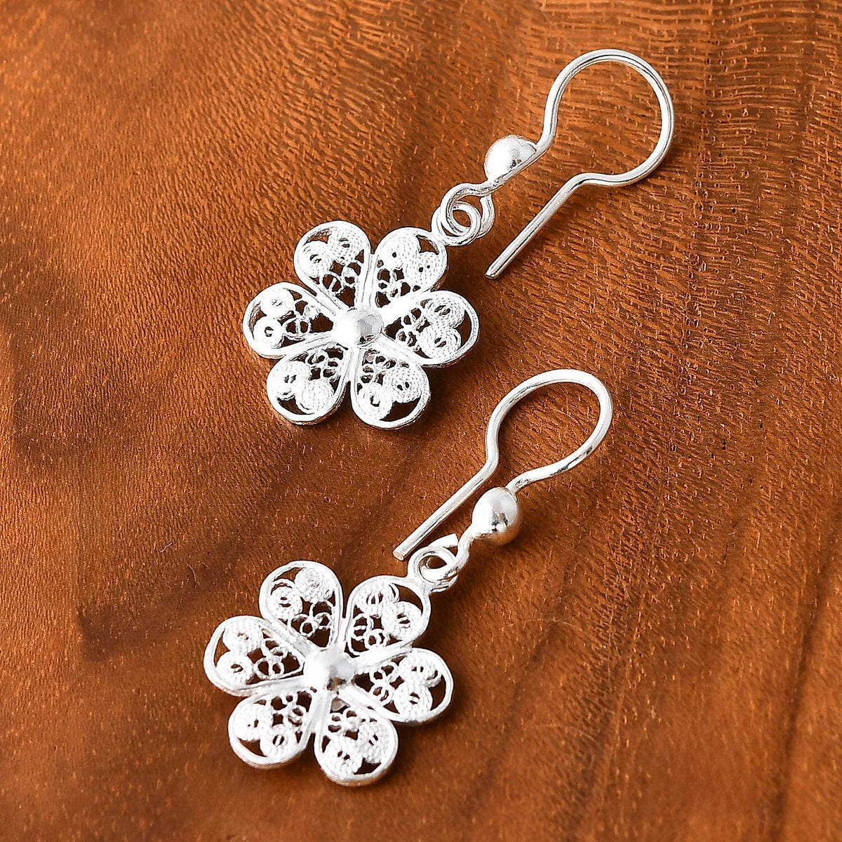 Floral Earring with Hook in Sterling Silver 7949936 2