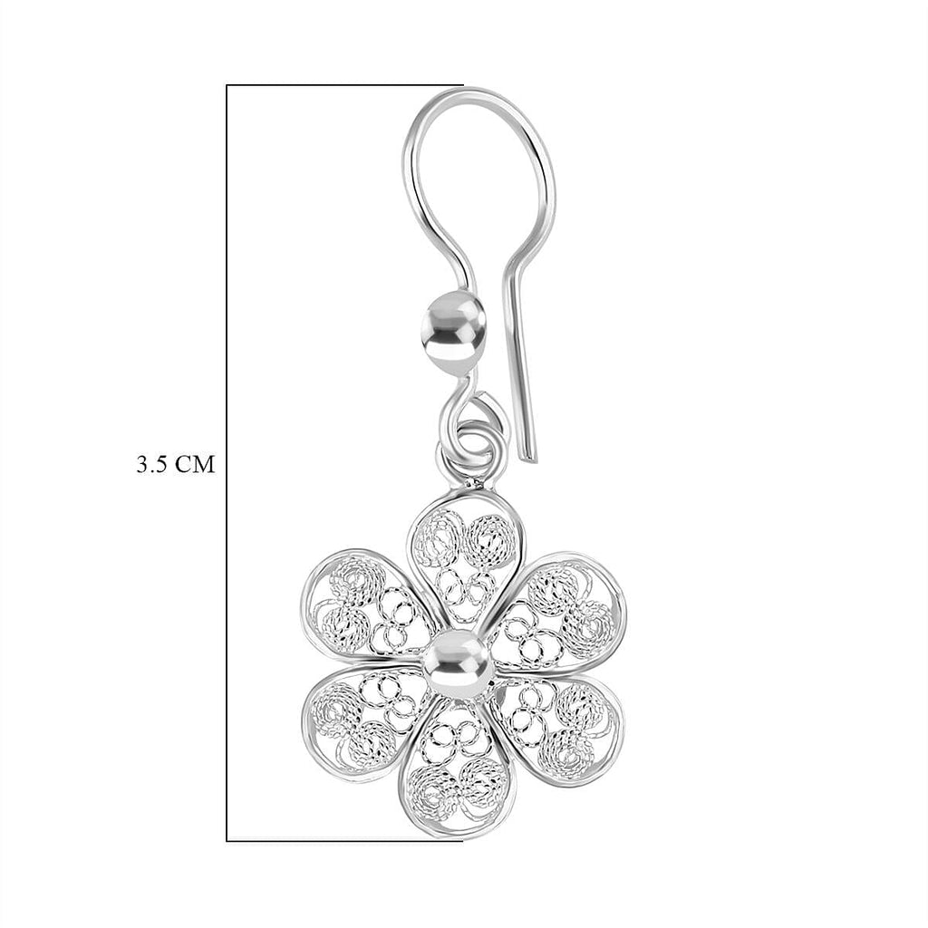 Floral Earring with Hook in Sterling Silver