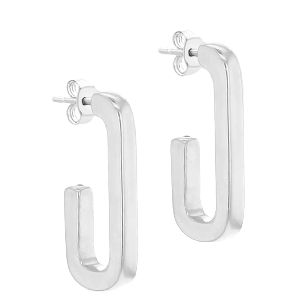 Closeout Deal - Designer Inspired Sterling Silver Rectangular Half Hoop Push Back Earrings 8104776 0
