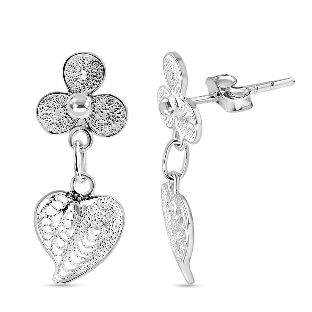 Artisan Crafted Sterling Silver Heart Dangling Earring with Push Back 8234842 0