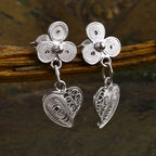 Artisan Crafted Sterling Silver Heart Dangling Earring with Push Back