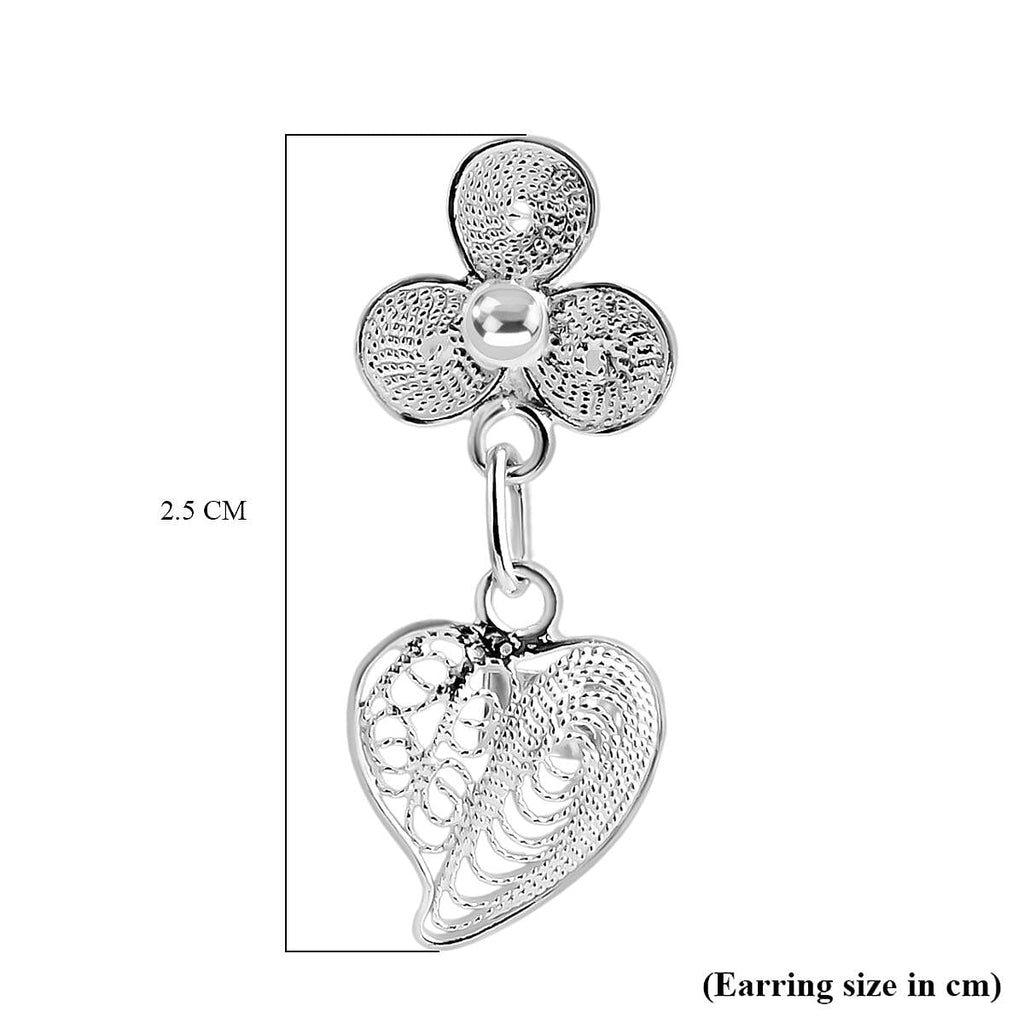 Artisan Crafted Sterling Silver Heart Dangling Earring with Push Back