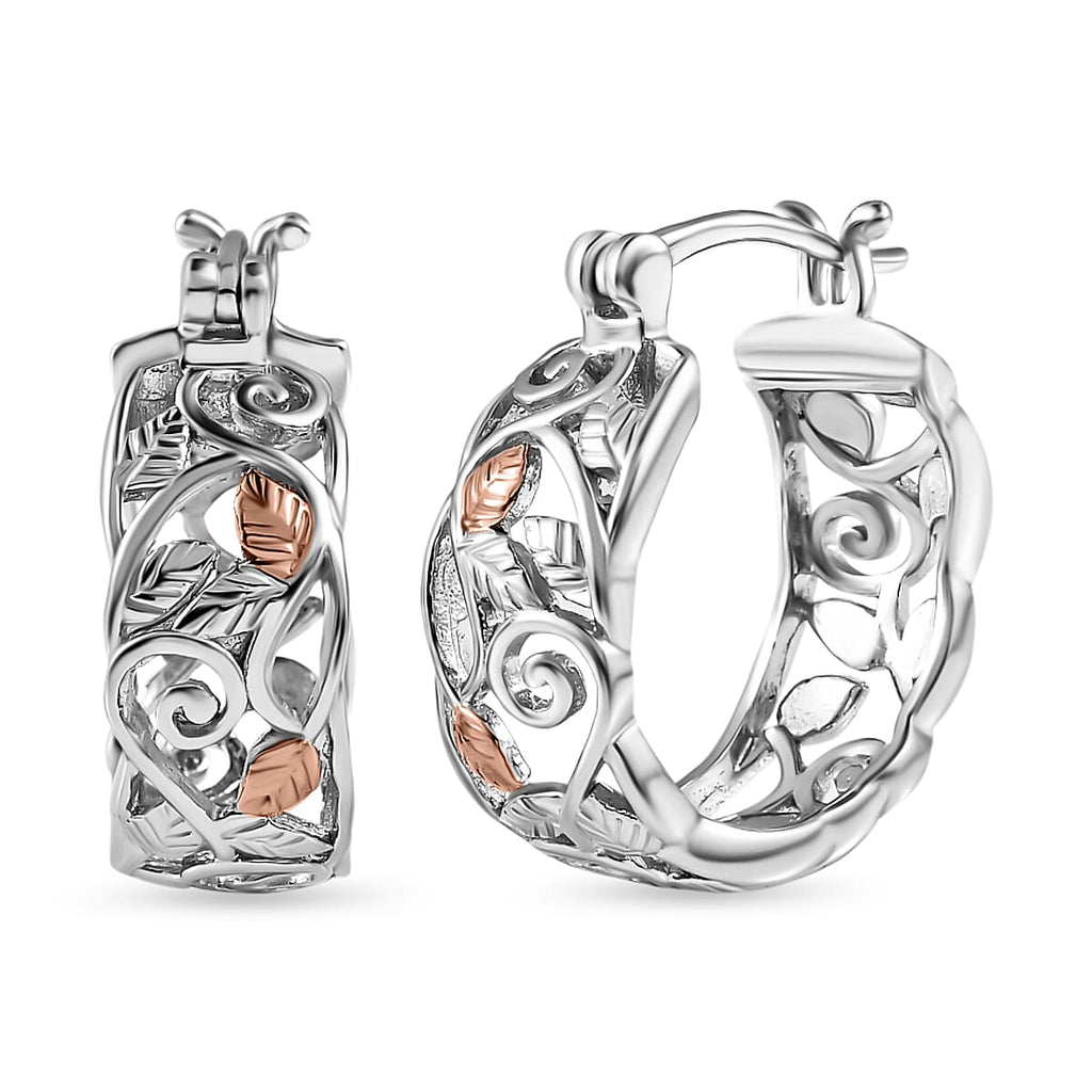 18K Yellow Gold Vermeil Plated & Platinum Overlay Sterling Silver Earrings, Silver Wt. 7.4 Gms