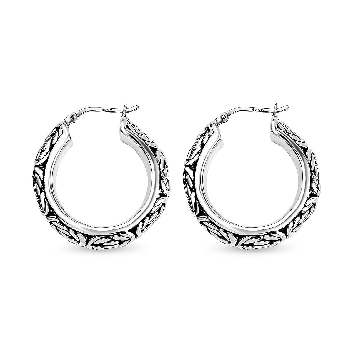 Sterling Silver Byzantine Hoop Earrings (with Clasp) 7489137 3