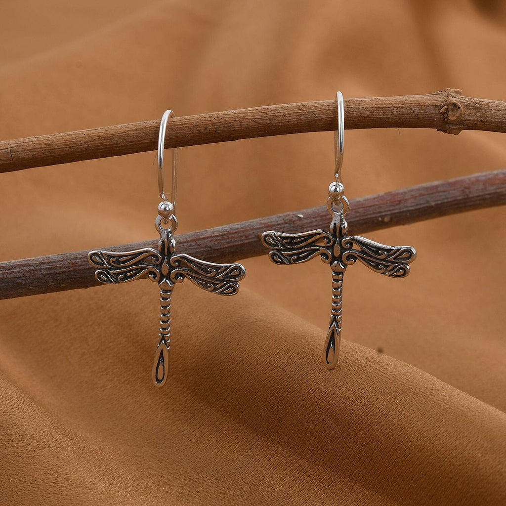 Royal Bali Collection - Sterling Silver Dragonfly Earrings (with Hook)