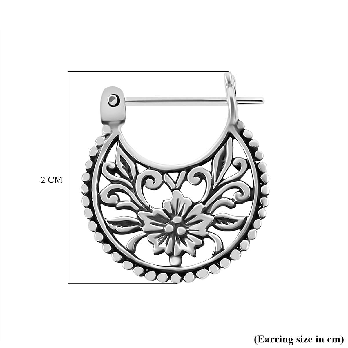 Royal Bali Collection - Sterling Silver Floral Hoop with Border Earrings 7196382 3