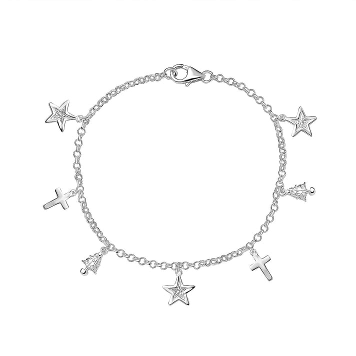 Sterling Silver Christmas Charm Bracelet (Size - 7.5) 7262114 1