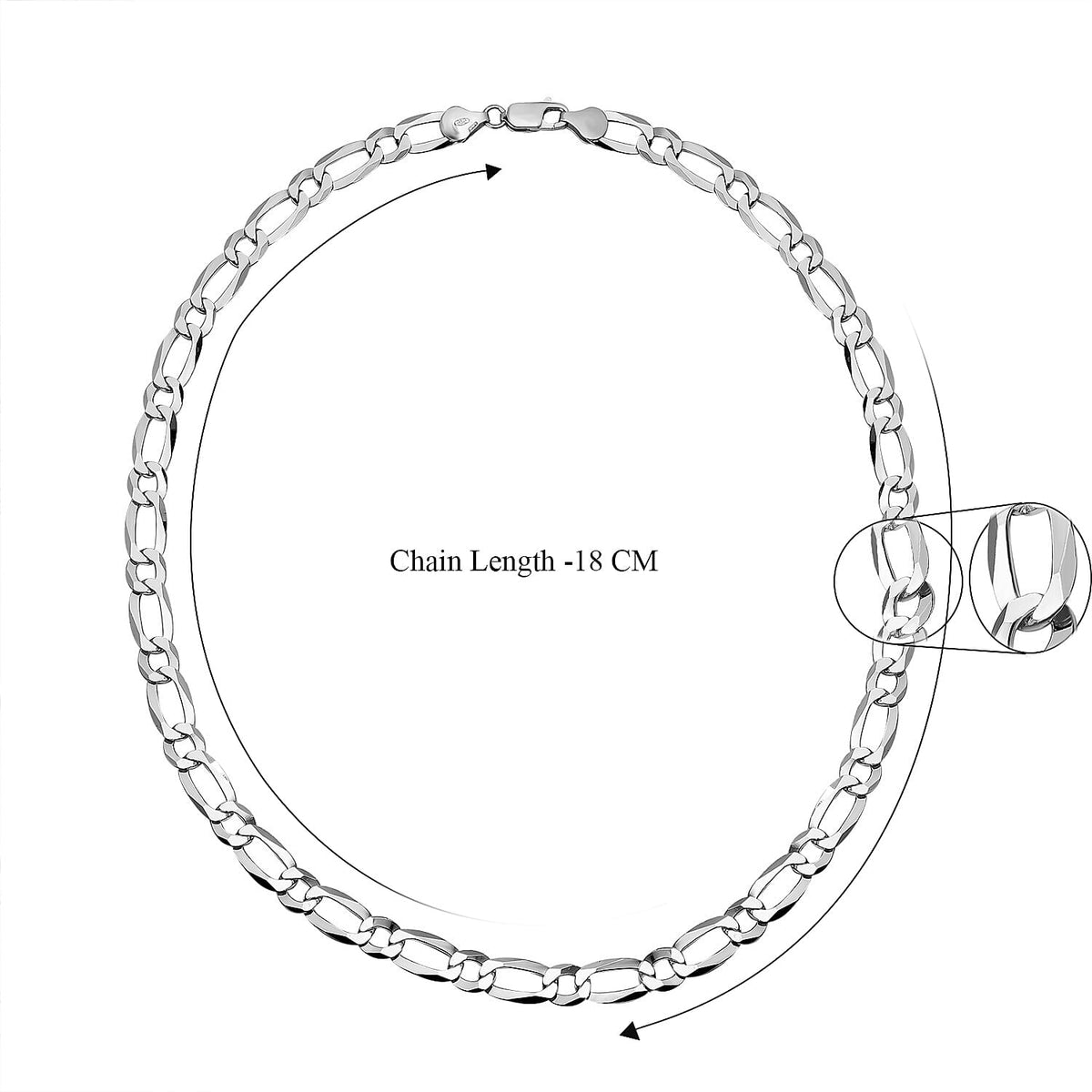 Italian Made - Sterling Silver Figaro Necklace (Size - 20), Silver Wt. 24.14 Gms 7385105 5