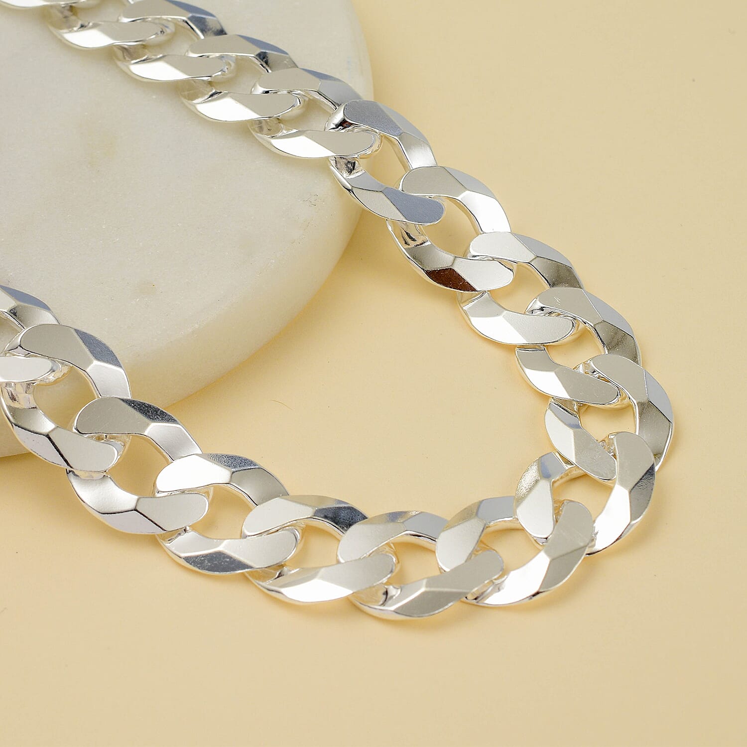 Sterling Silver Flat Curb Bevelled Edge Necklace (Size - 22), Silver Wt. 101.00 Gms 7663247 1