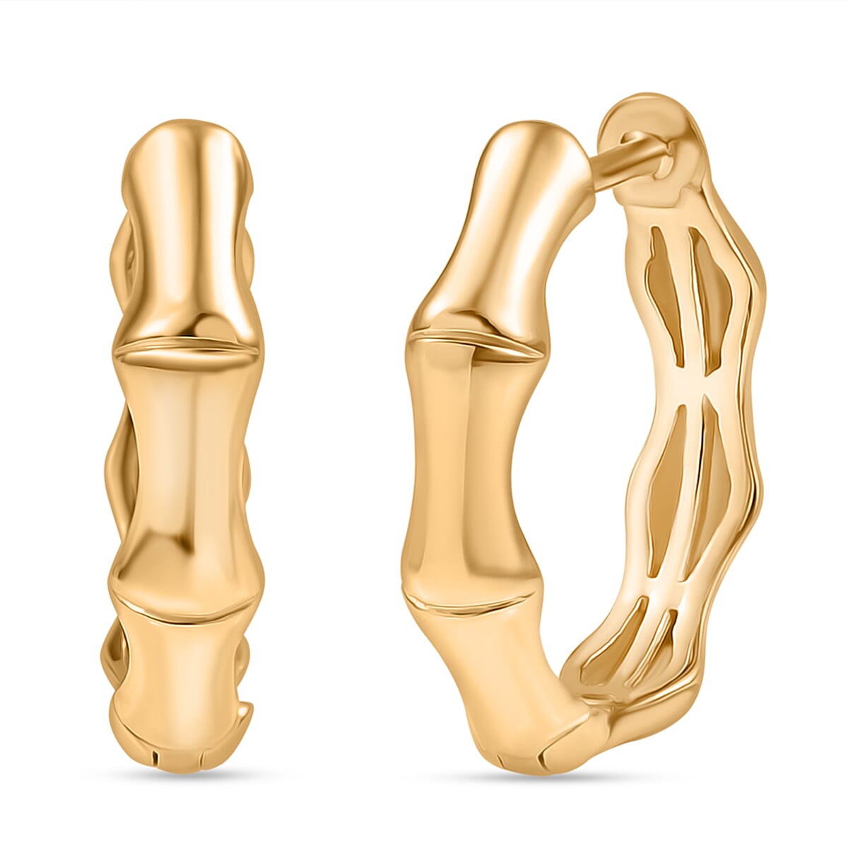 Designer Inspired - Sterling Silver Bamboo Hoop Earring in Yellow Gold Plating 8165366 11
