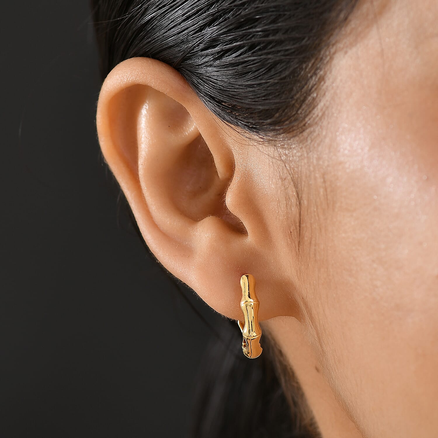 Designer Inspired - Sterling Silver Bamboo Hoop Earring in Yellow Gold Plating 8165366 13
