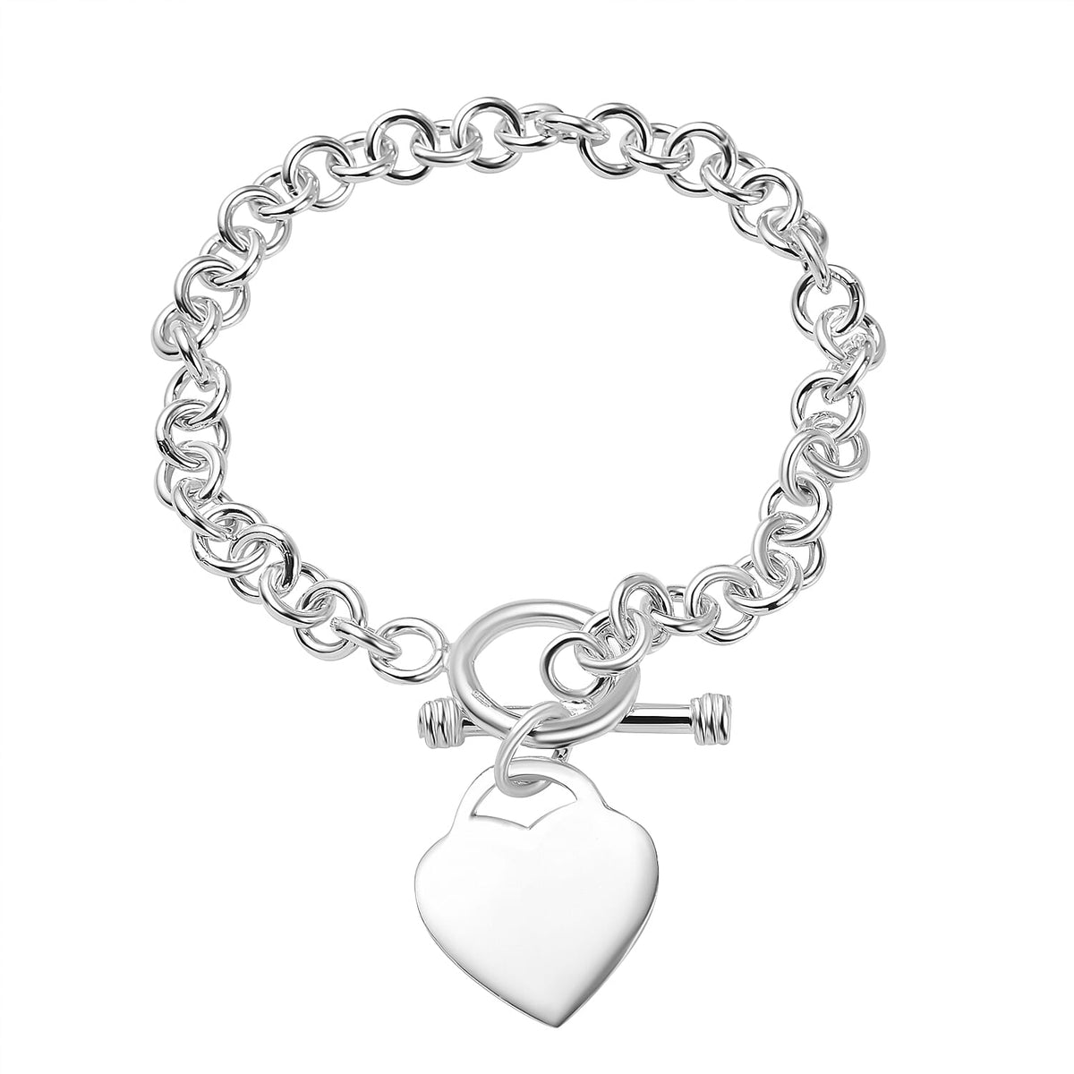 Vicenza Closeout - Sterling Silver Heart Charm Bracelet (Size - 7.5) With T-Bar Clasp 7725064 0