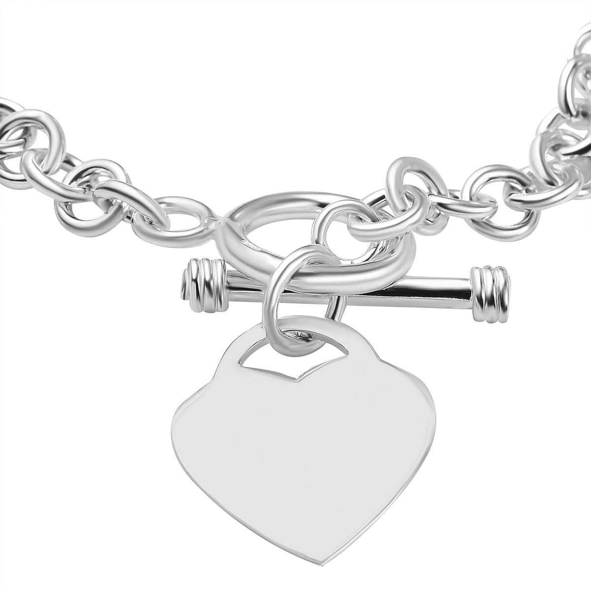 Vicenza Closeout - Sterling Silver Heart Charm Bracelet (Size - 7.5) With T-Bar Clasp 7725064 2