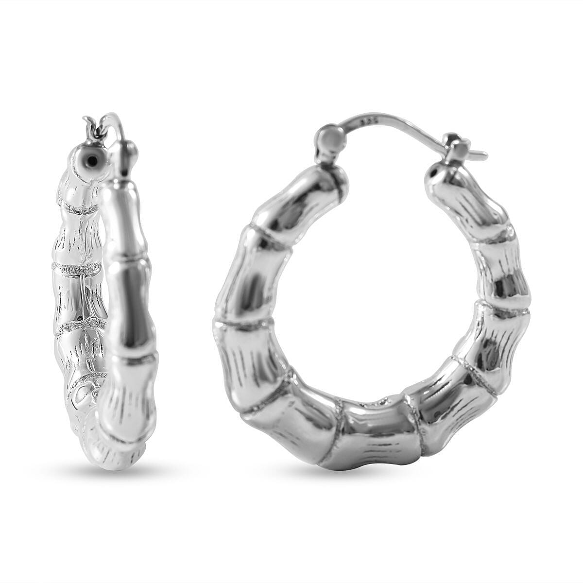 Sterling Silver Bamboo Hoop Earrings (With Clasp) 7303583 0