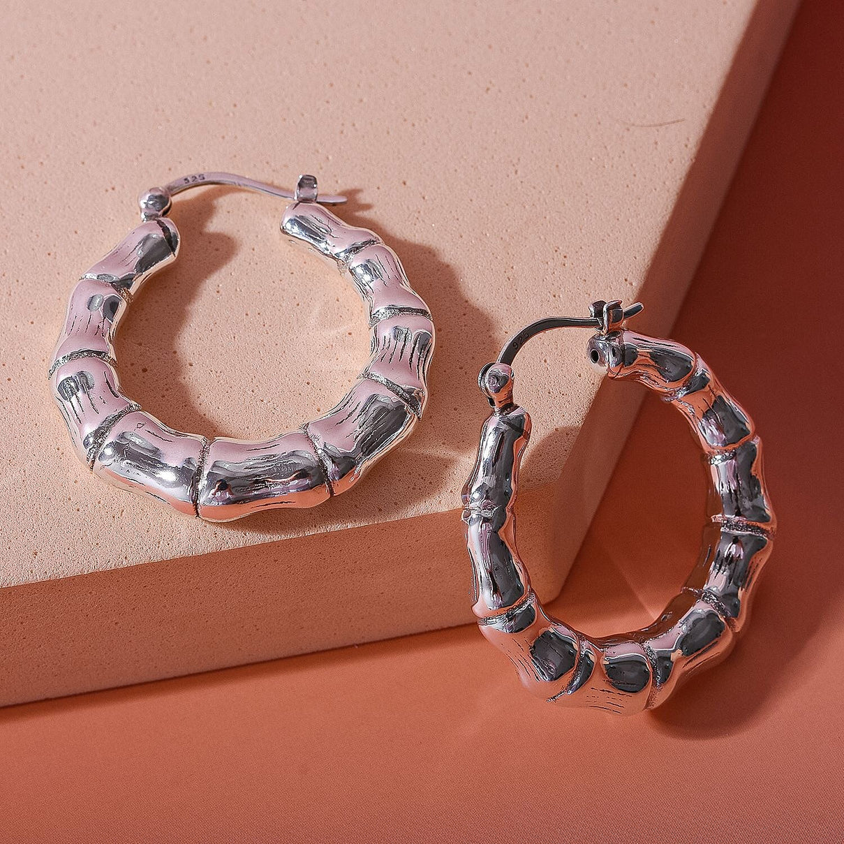 Sterling Silver Bamboo Hoop Earrings (With Clasp) 7303583 2