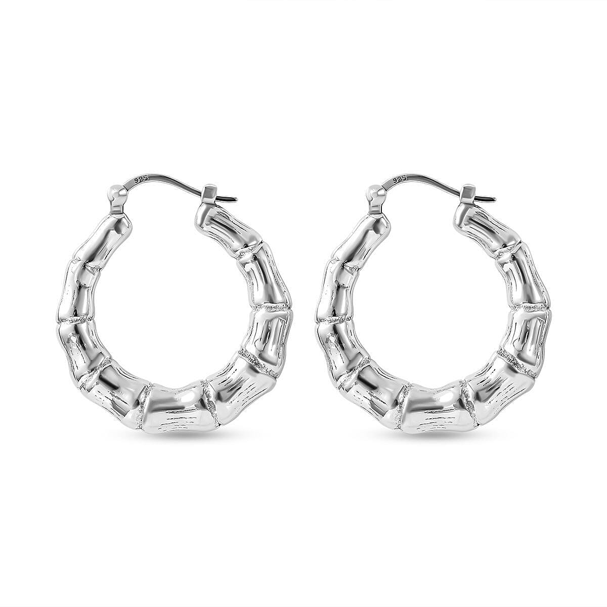 Sterling Silver Bamboo Hoop Earrings (With Clasp) 7303583 4