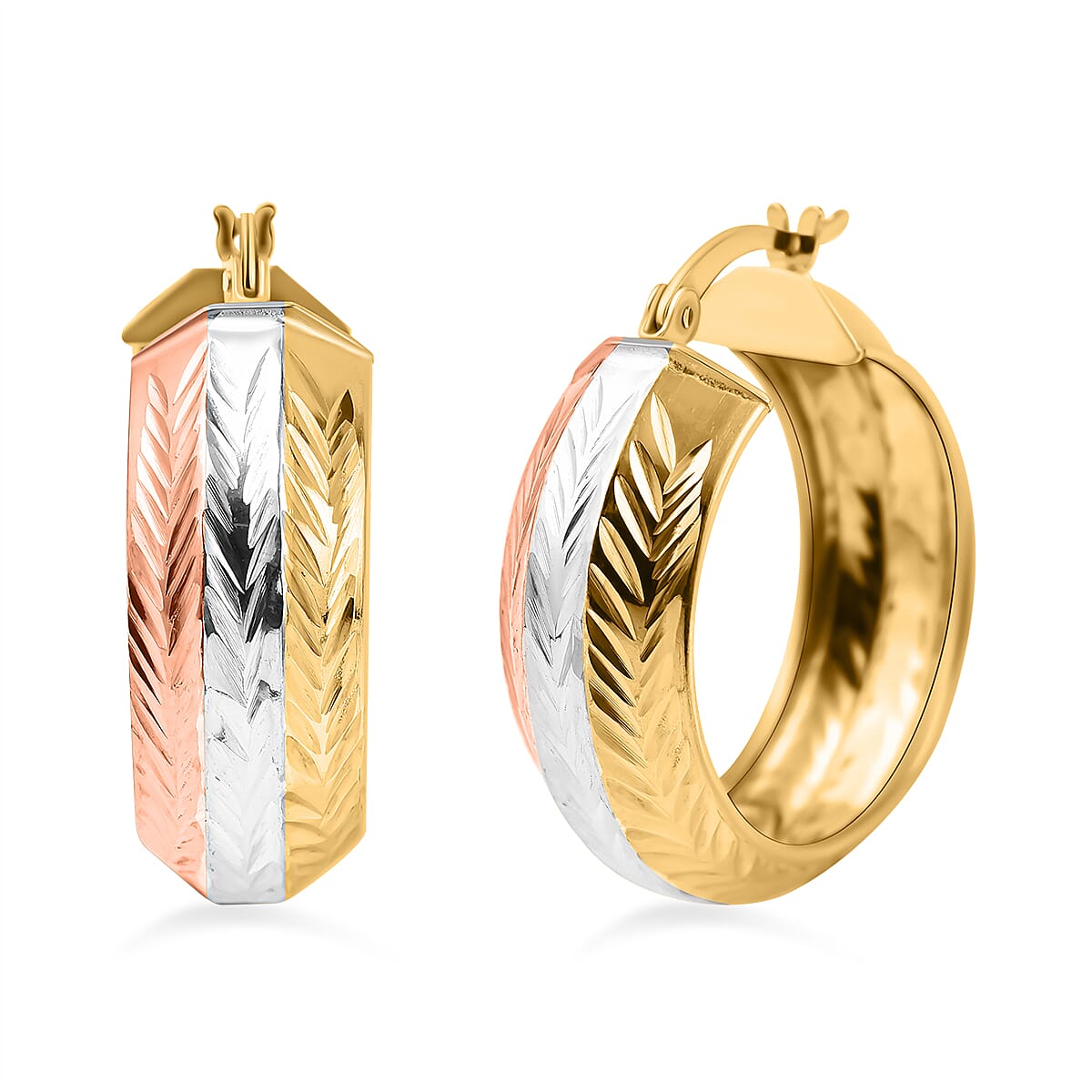 NY Closeout - Three Tone (Yellow-Rose-White) Sterling Silver Diamond-Cut Hoop Earrings 7657144 0