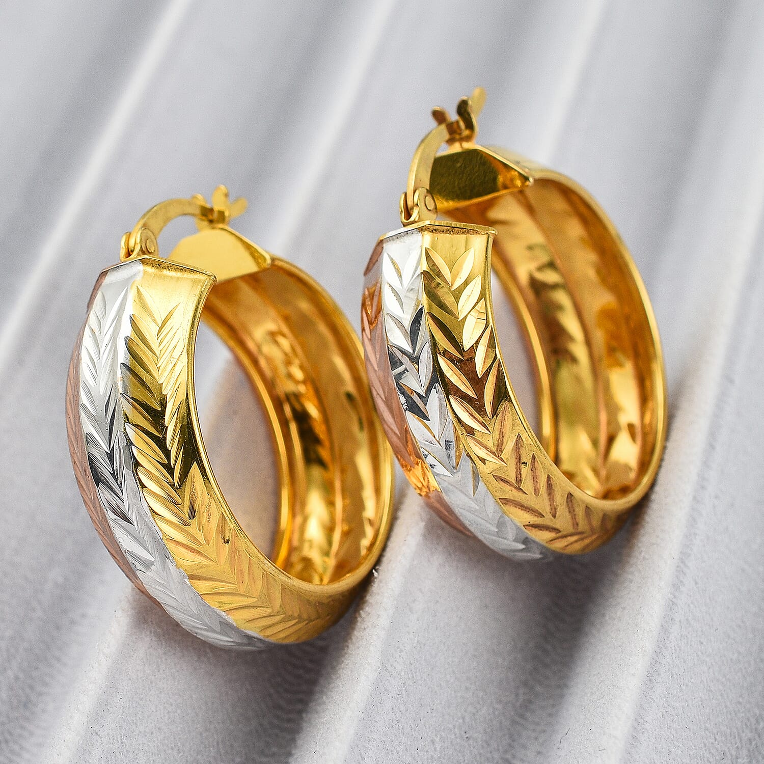 NY Closeout - Three Tone (Yellow-Rose-White) Sterling Silver Diamond-Cut Hoop Earrings 7657144 1