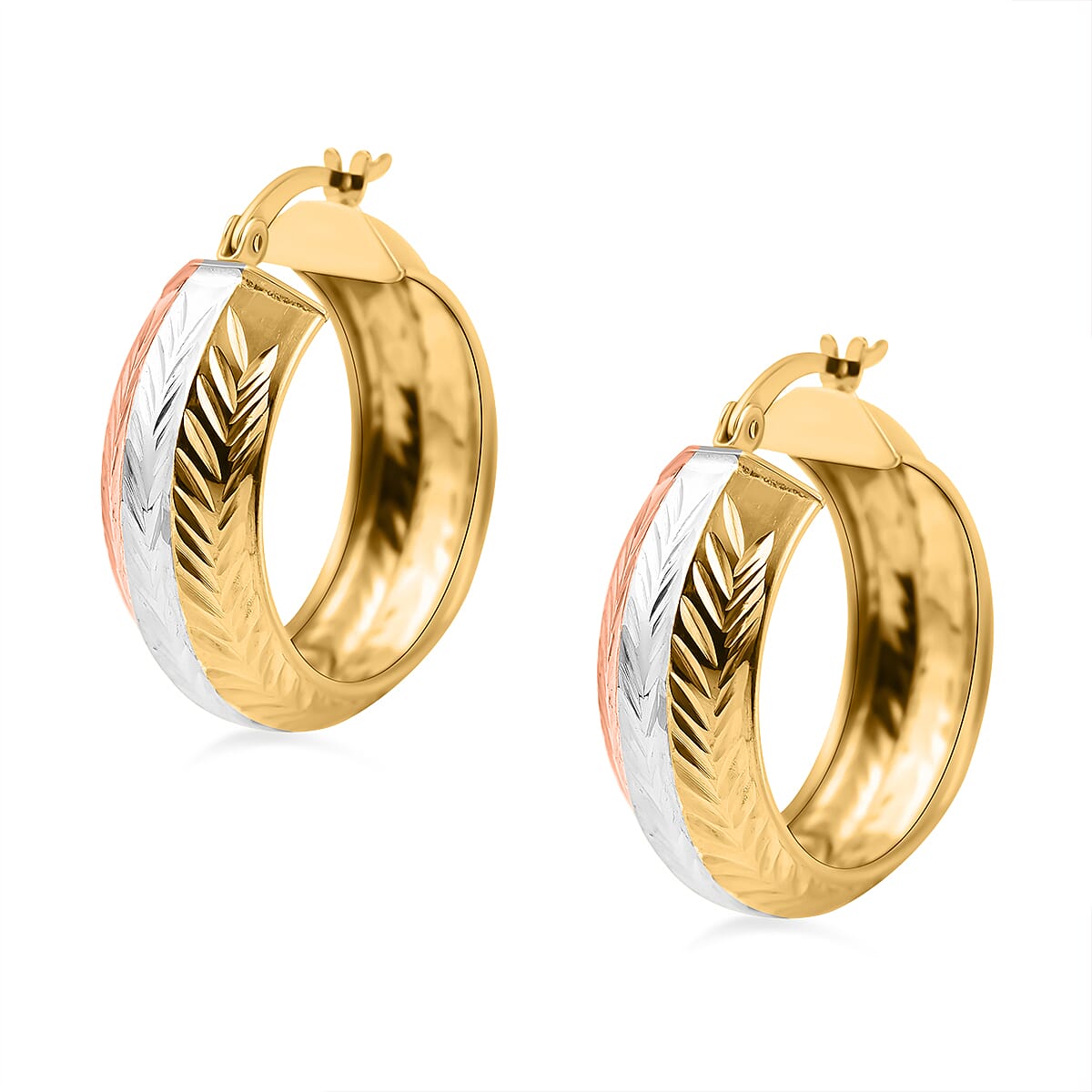 NY Closeout - Three Tone (Yellow-Rose-White) Sterling Silver Diamond-Cut Hoop Earrings 7657144 3