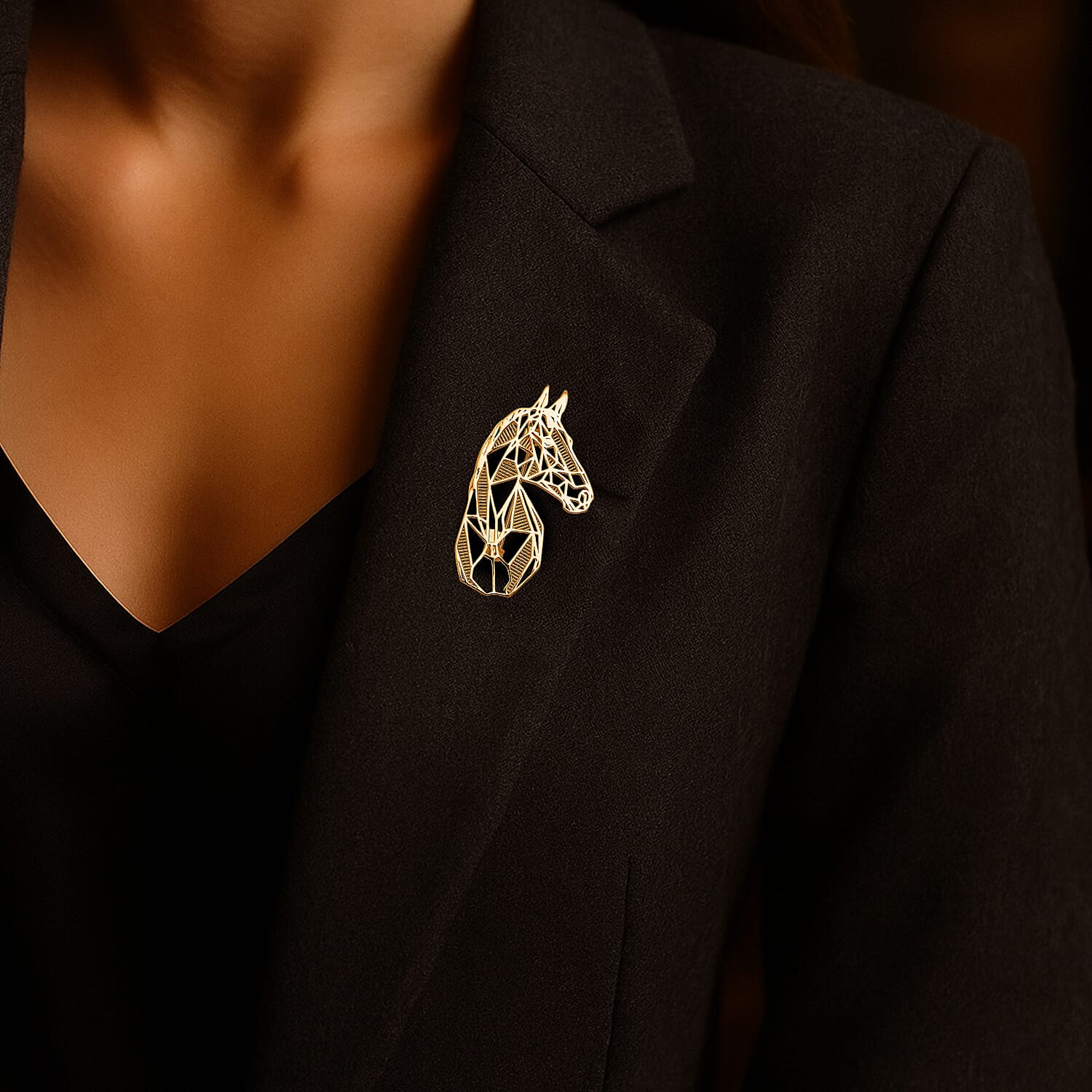 Treasure of Siam - Sterling Silver Horse Head Brooch in Yellow Gold Plated, Silver Wt. 6.50 Gms. 8239222 2