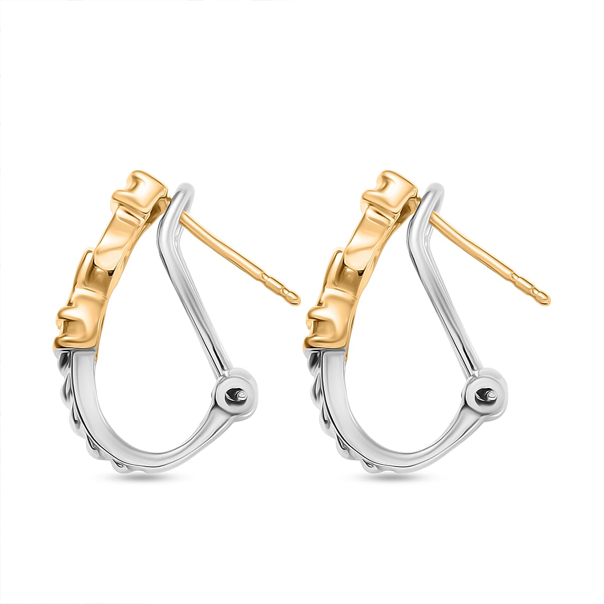 ROMA DESIGNER CLOSEOUT DEAL Sterling Silver J Hoop Hoop Earring with Omega Clip Back in Yellow Gold Plated &amp; Platinum Overlay V32747805 4