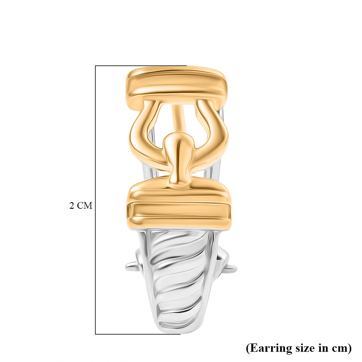 ROMA DESIGNER CLOSEOUT DEAL Sterling Silver J Hoop Hoop Earring with Omega Clip Back in Yellow Gold Plated &amp; Platinum Overlay V32747805 5