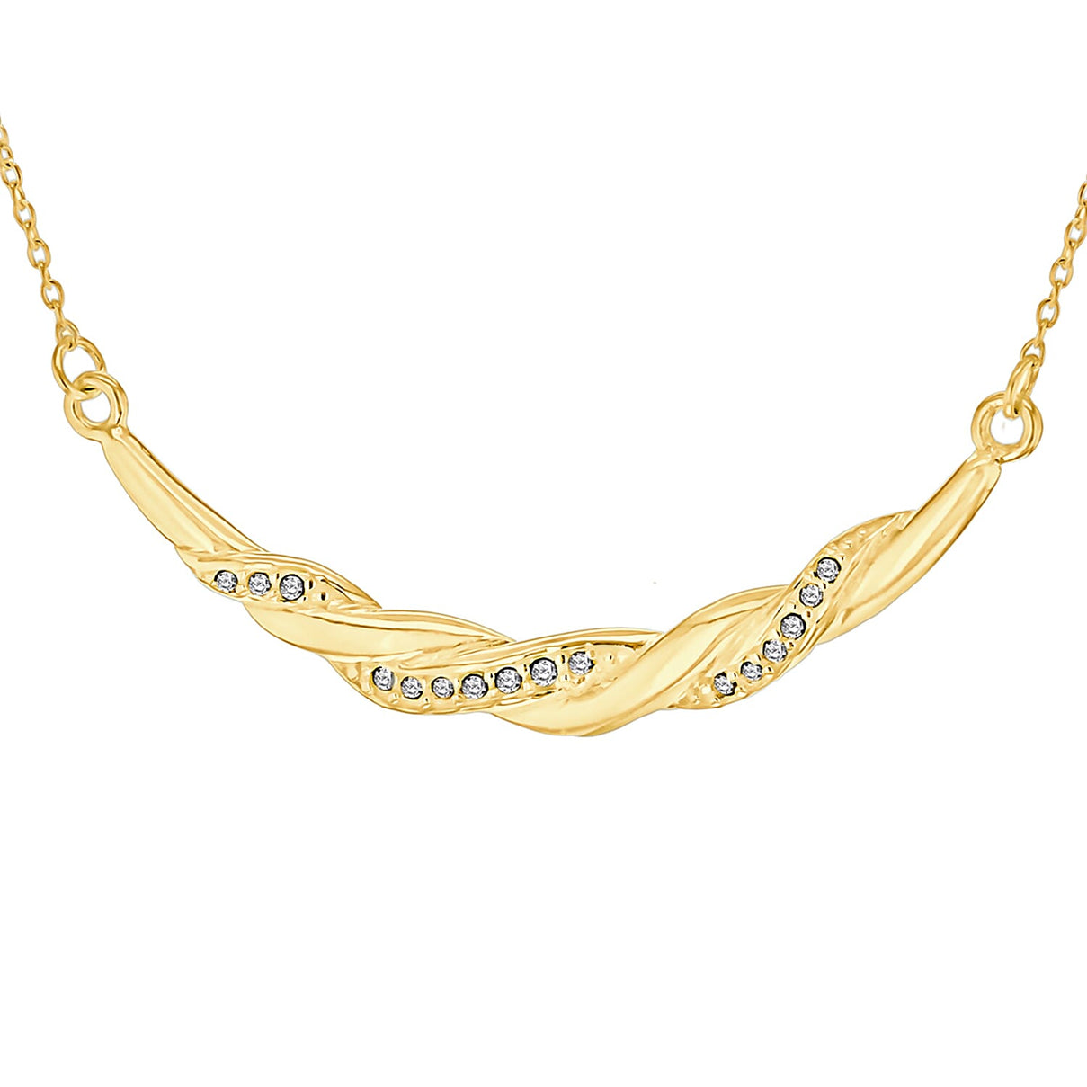 Sterling Silver Micron Yellow Gold Plated CZ Twist Bar Necklace 17 Inch 8928907 0