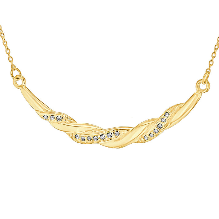 Sterling Silver Micron Yellow Gold Plated CZ Twist Bar Necklace 17 Inch 8928907 1