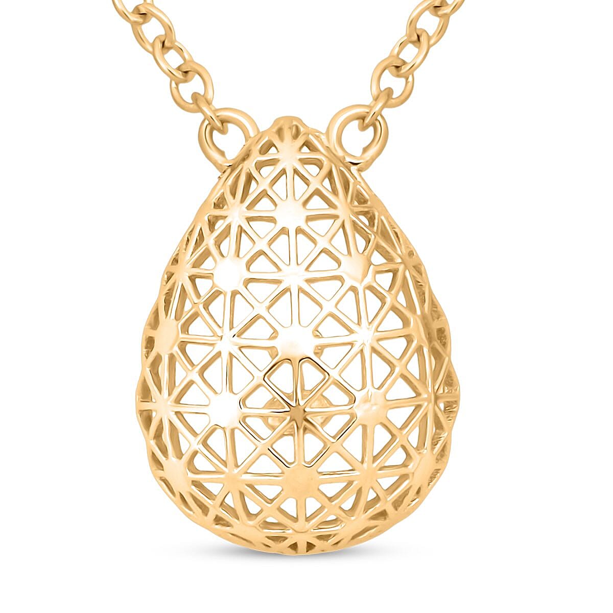 Treasure of Siam - Sterling Silver Openwork Teardrop Necklace (Size - 18 + 1 Ext) with Lobster Clasp in Yellow Gold Plating 8239675 0