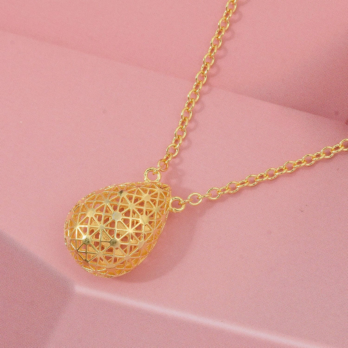 Treasure of Siam - Sterling Silver Openwork Teardrop Necklace (Size - 18 + 1 Ext) with Lobster Clasp in Yellow Gold Plating 8239675 1